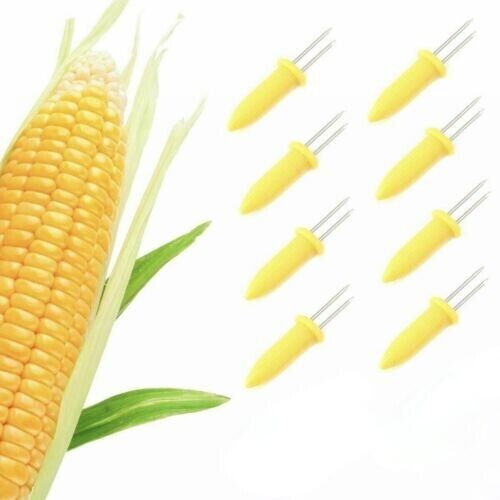 8 STAINLESS STEEL CORN ON THE COB SKEWERS HOLDERS BBQ PRONGS FORKS PARTY GARDEN