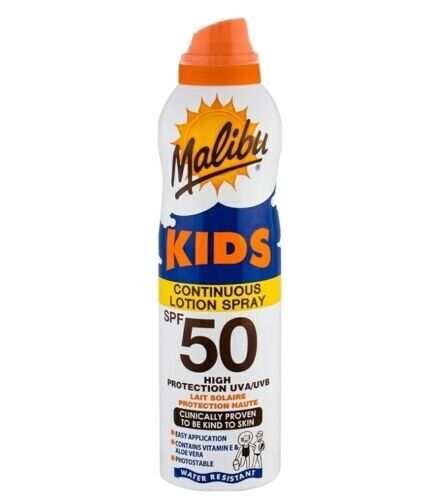 2x Malibu Kids High Protection Water Resistant SPF 50 Sun-Screen Continuous