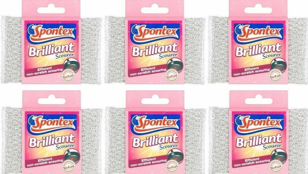 6x Spontex Brilliant Scourer Non-Scratch Scouring Cleaning Pad Approved Tefal